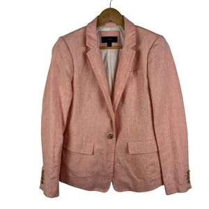 J Crew Womens 100% Linen Regent Blazer Size 6 Pink Preppy Coastal Chic Office‎